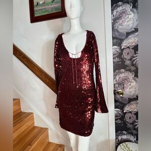 ELODIE Long Sleeve Sequin Mini dress/ size M